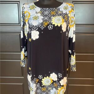 JM Collection Navy, Yellow & White Blouse